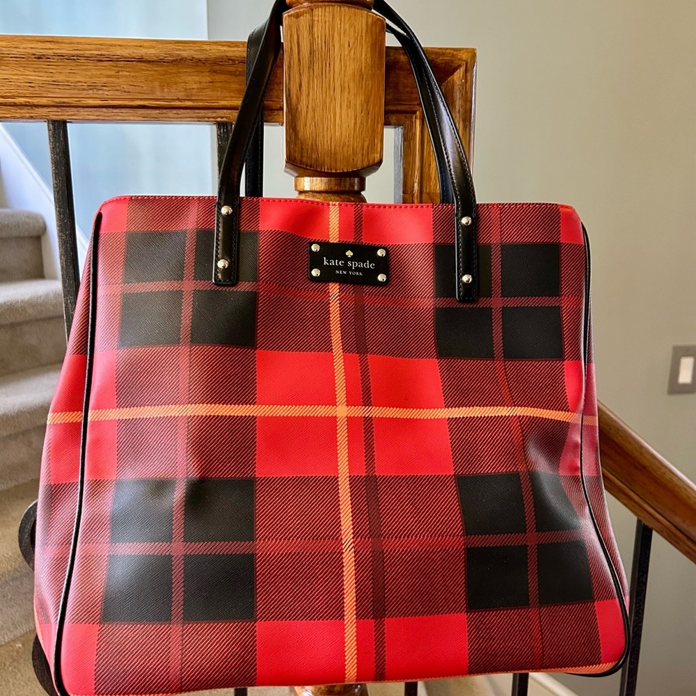 Kate Spade Red Plaid Ellison Avenue Sidney Tote Bag